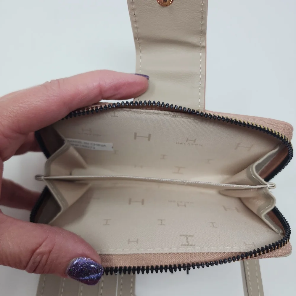 Halston Rose Gold Logo Zip Around and Button Wallet